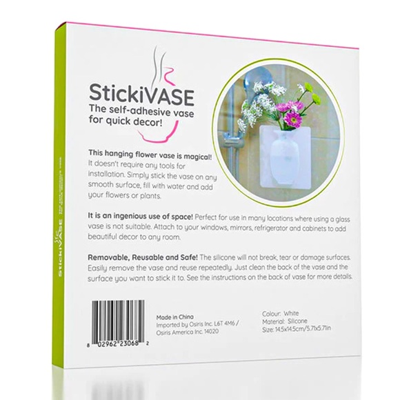 🆕 StickiVASE SELF ADHESIVE VASE Holds Water & Flowers - Hang on Walls + Windows - Picture 2 of 12